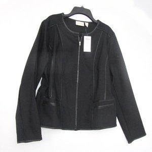 Chico's FAUX LEATHER TRIM City Chic Sophisticated Seamed Jacket 1 10